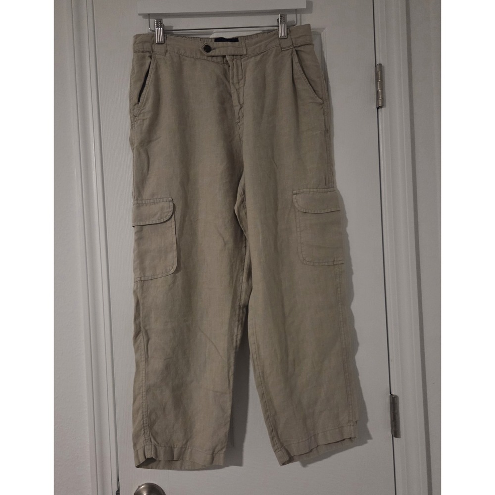 RACHEL Rachel Roy 100% Linen Cargo Jogger Pants Beige Khaki Utility Boho L